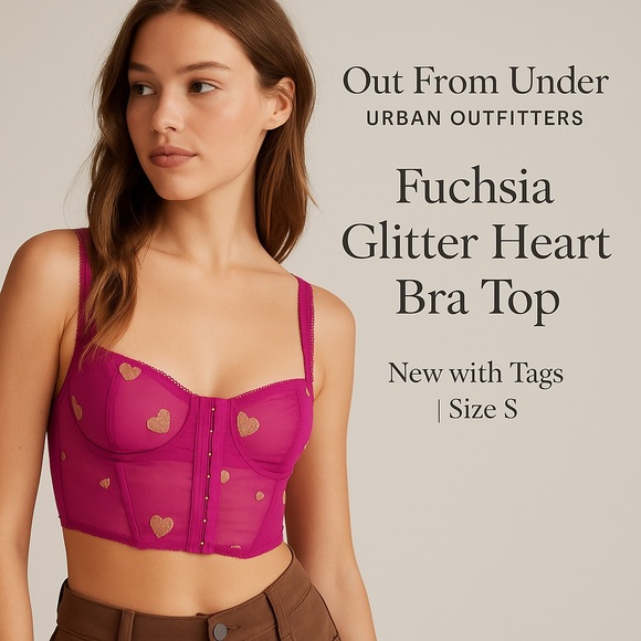 Urban Outfitters Other - URBAN OUTFITTERS OUT FROM UNDER Fuchsia Glitter Heart Bra Top S